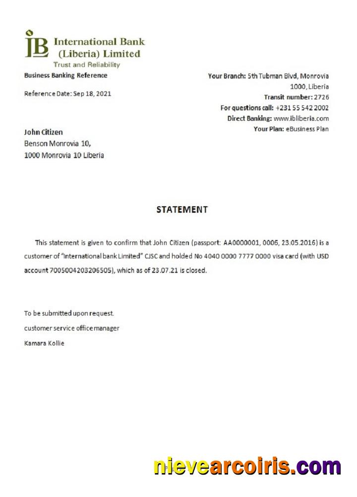 Liberia IB International Bank closure reference